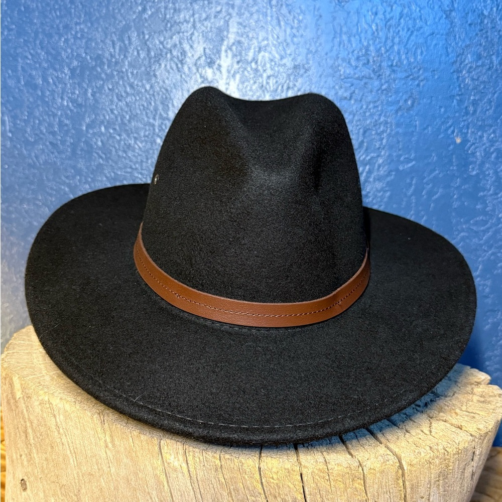 SUNDRY AFTERNOONS Black Wool Felt Hat with Brown Leather Band - Picture 2 of 8
